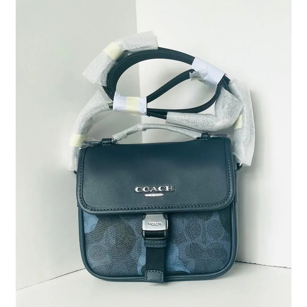 Coach Racer Crossbody Bag Blue Signature Camo Leather Mens CDC15 Compact
